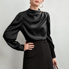 Classy Womens Silk Blouse 100% Mulberry Silk Top Chic Long Sleeves Silk Shirt - avasilk