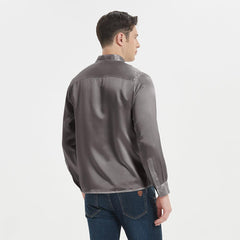 Classic Long Sleeves Mens Silk Shirts 100% Mulberry Silk Stand Collar Silk Top Pullover - avasilk