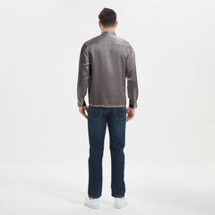 Classic Long Sleeves Mens Silk Shirts 100% Mulberry Silk Stand Collar Silk Top Pullover - avasilk