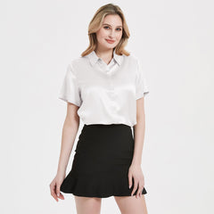 Classic Womens Silk Blouse 22 MM Hidden Placket Silk Top Short Sleeves Silk Shirt - avasilk