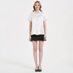 Classic Womens Silk Blouse 22 MM Hidden Placket Silk Top Short Sleeves Silk Shirt - avasilk